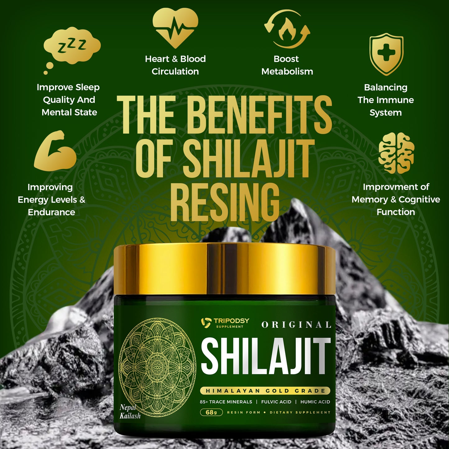 Pure Himalayan Shilajit Resin 600mg - Original Supplement for Immune Support, for Men & Women, 68g, 113 Servings