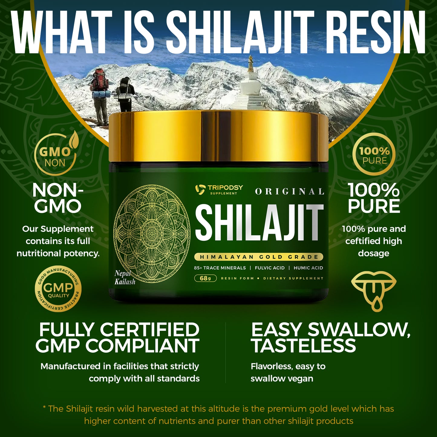 Pure Himalayan Shilajit Resin 600mg - Original Supplement for Immune Support, for Men & Women, 68g, 113 Servings